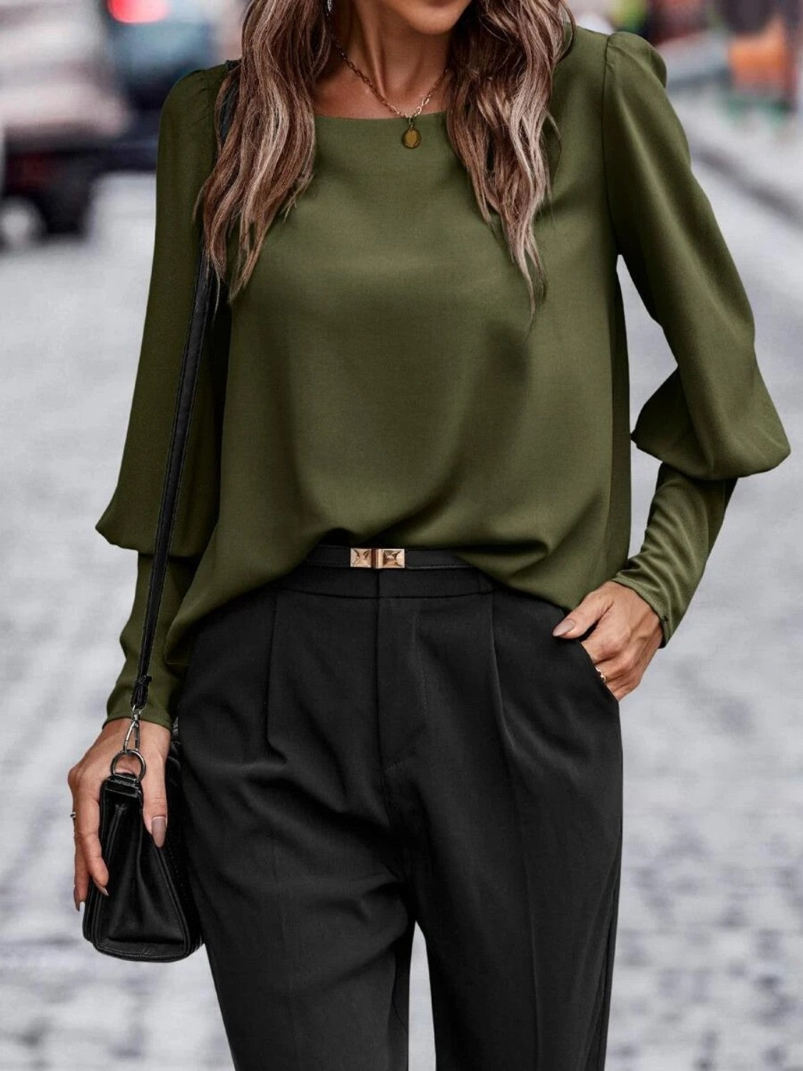 Round Neck Lantern Sleeve Blouse - Classique Collection