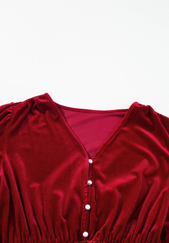 Ruffle Hem Slit V-Neck Long Sleeve Dress - Classique Collection