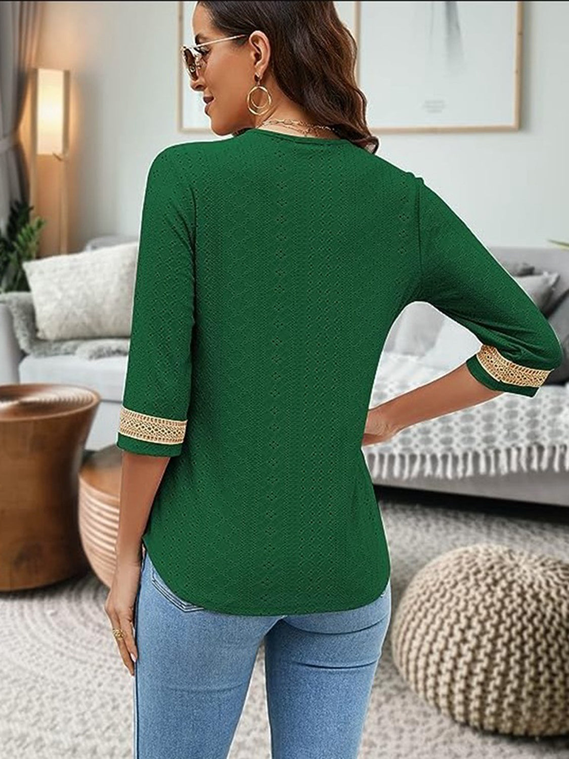 V-Neck Eyelet Blouse - Classique Collection