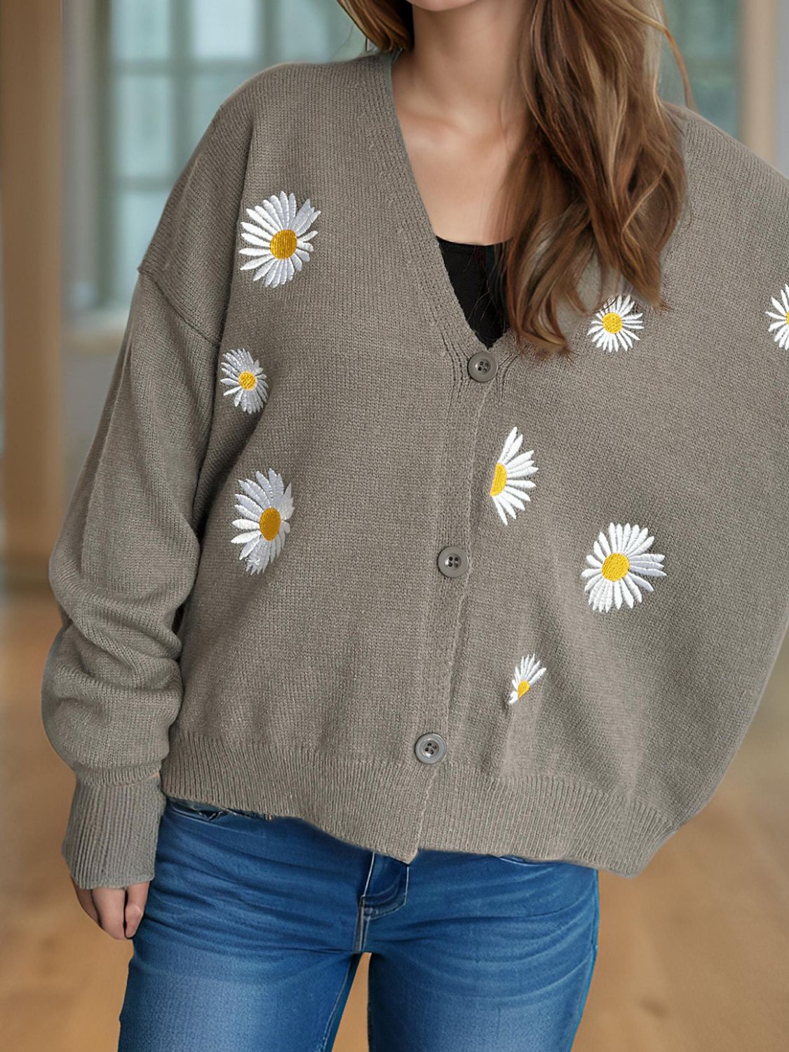 Daisy Button Up V-Neck Cardigan - ClassiQ