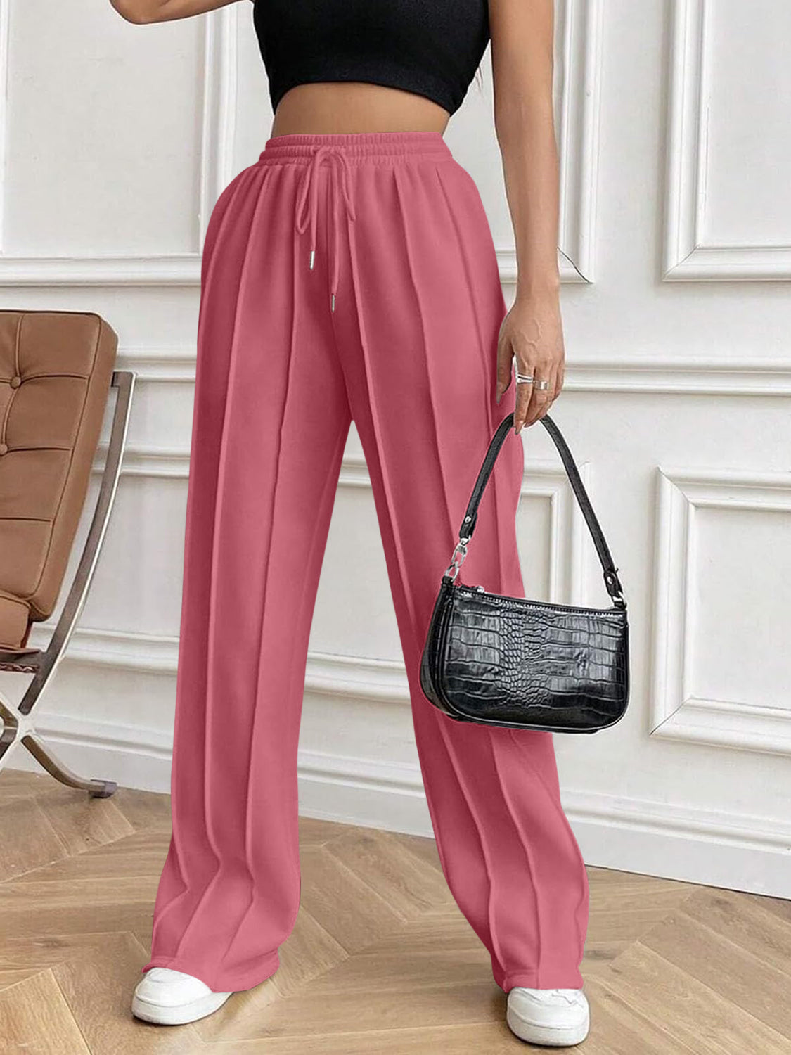 Drawstring Elastic Waist Pants with Pockets - ClassiQ