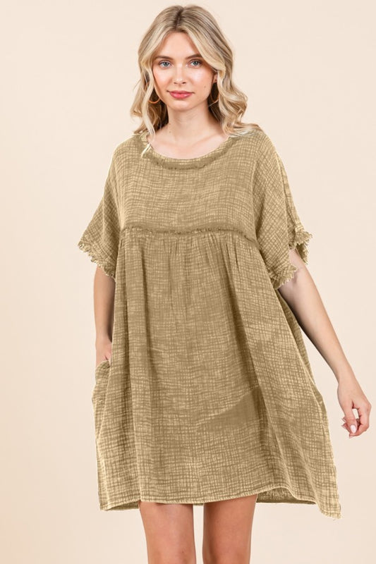 Culture Code Full Size Short Sleeve Babydoll Texture Dress with Pockets - Classique Collection