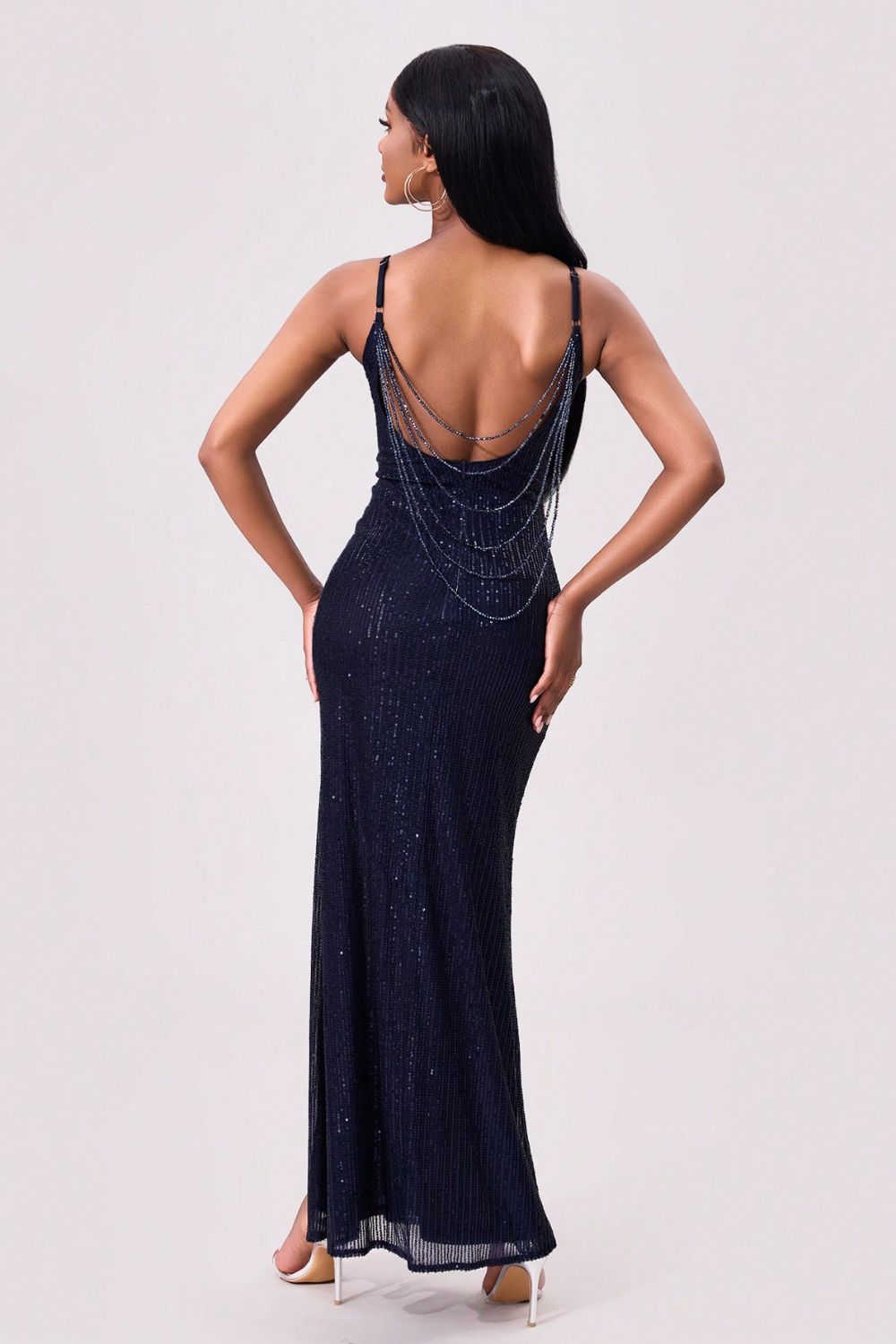 Split Sequin Backless Maxi Cami Dress - Classique Collection