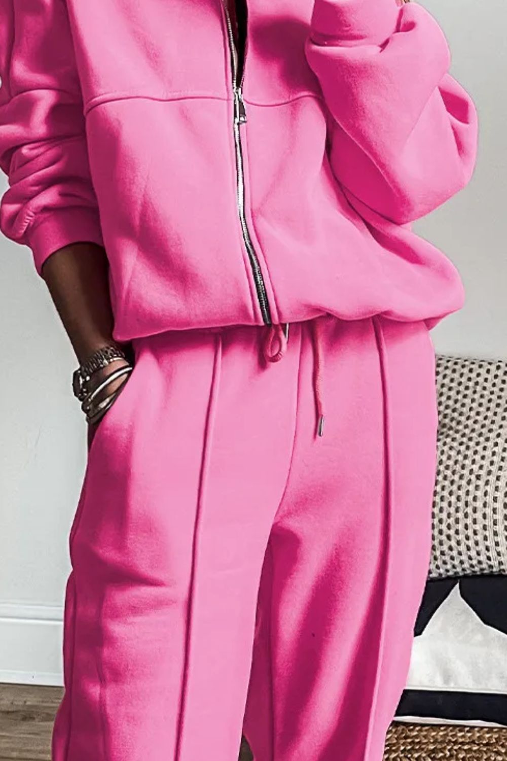 Zip Up Long Sleeve Top and Pants Set - ClassiQ