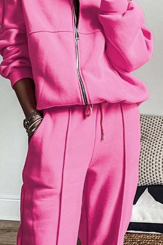 Zip Up Long Sleeve Top and Pants Set - ClassiQ