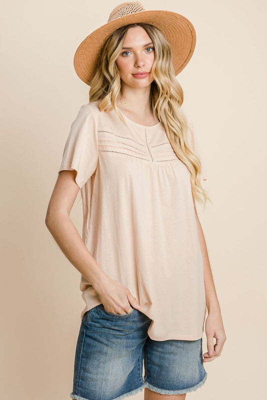 Cotton Bleu by Nu Label Eyelet Round Neck Short Sleeve T-Shirt - Classique Collection