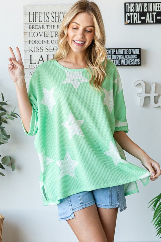 HOPELY Star Pattern Oversized Waffle T-Shirt - Classique Collection