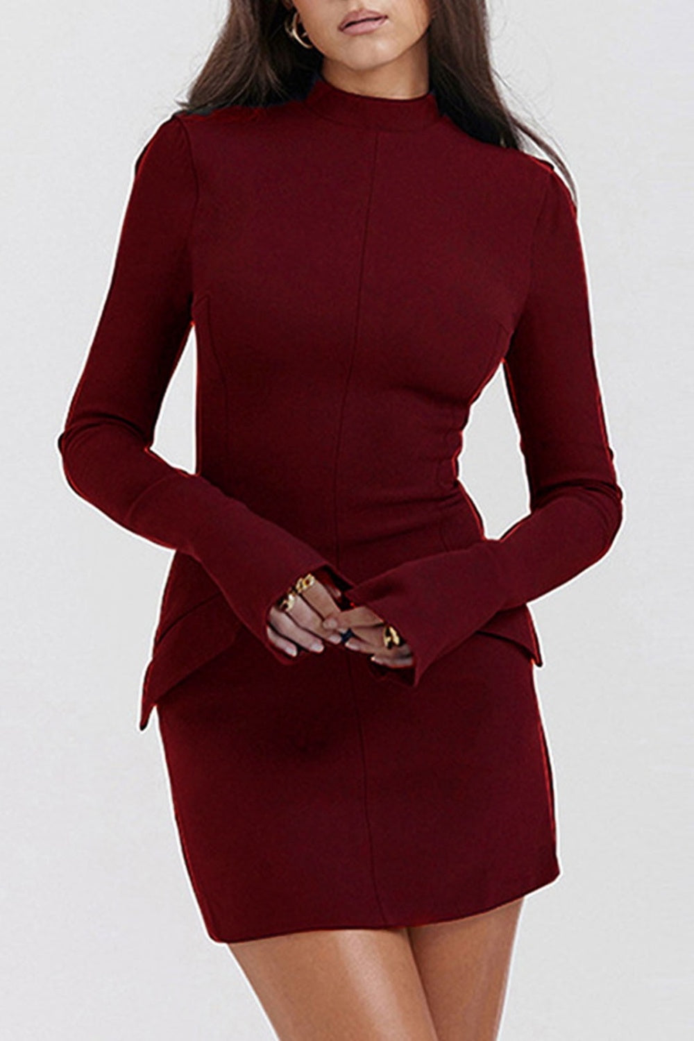 Mock Neck Long Sleeve Mini Dress - Classique Collection