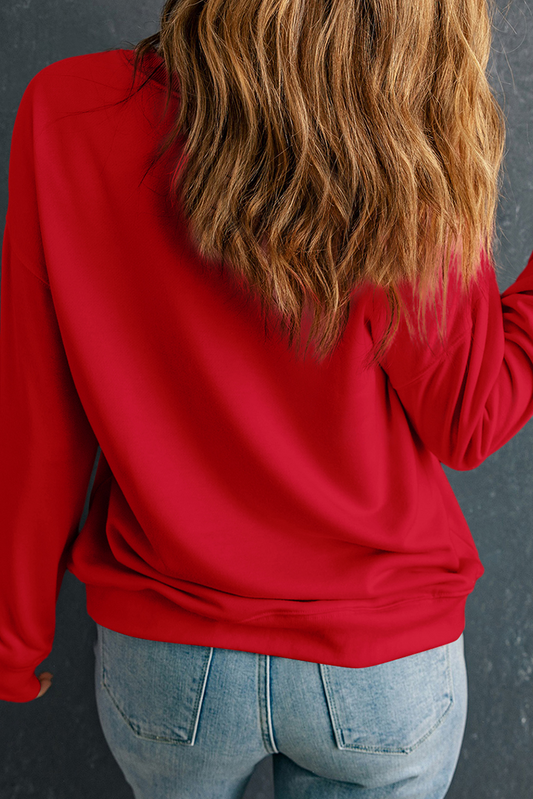 Racing Red Bow Pattern Drop Shoulder Crewneck Sweatshirt - ClassiQ