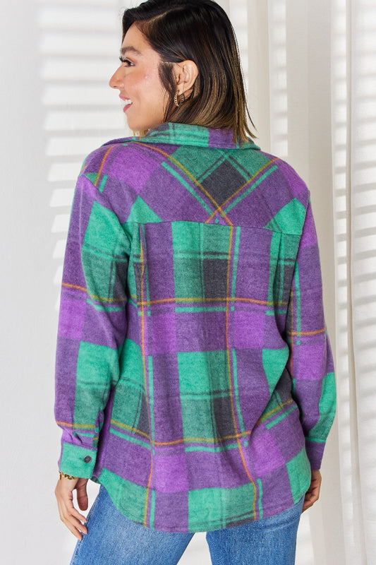 Zenana Plaid Button Up Long Sleeve Shacket - Classique Collection