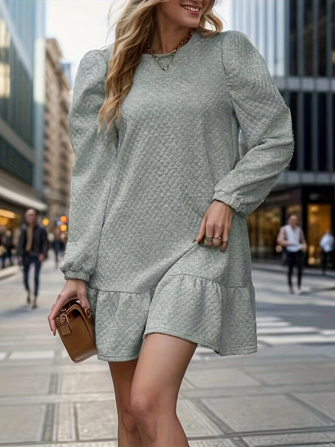 Round Neck Long Sleeve Mini Dress - Classique Collection