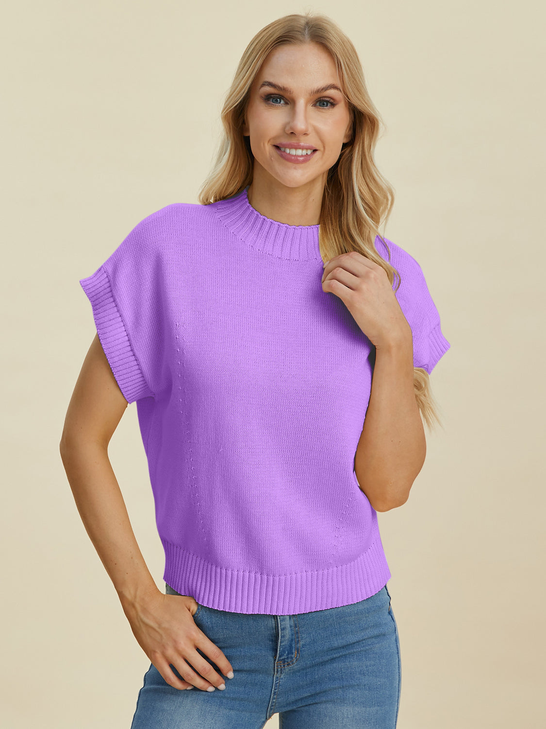 Double Take Full Size Mock Neck Short Sleeve Sweater - ClassiQ