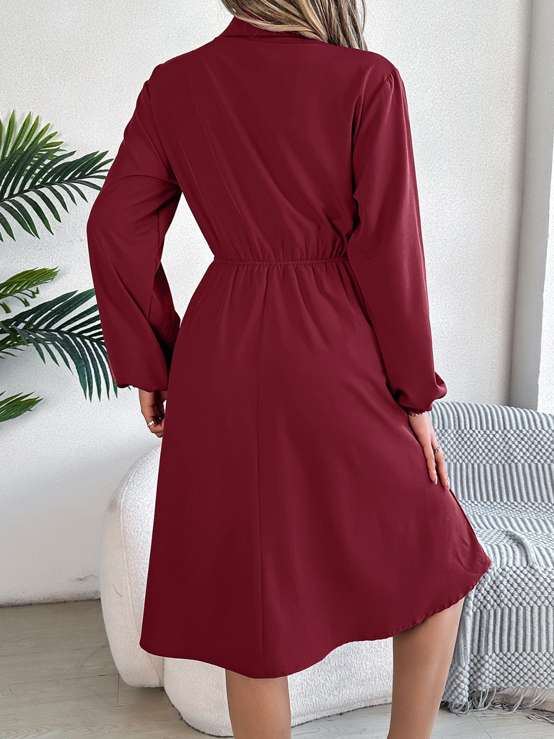 Collared Neck Long Sleeve Dress with Pockets - Classique Collection