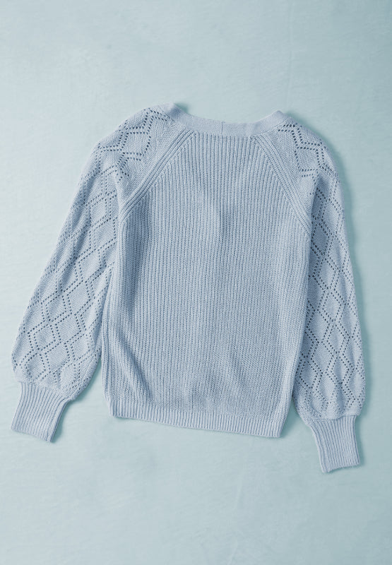 Openwork V-Neck Button Up Cardigan - ClassiQ