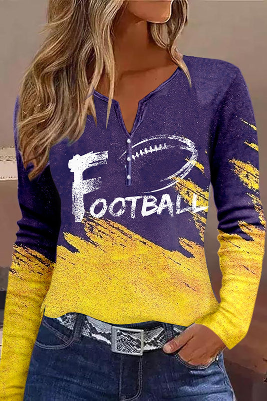 FOOTBALL Graphic Notched Neck Long Sleeve T-Shirt - ClassiQ