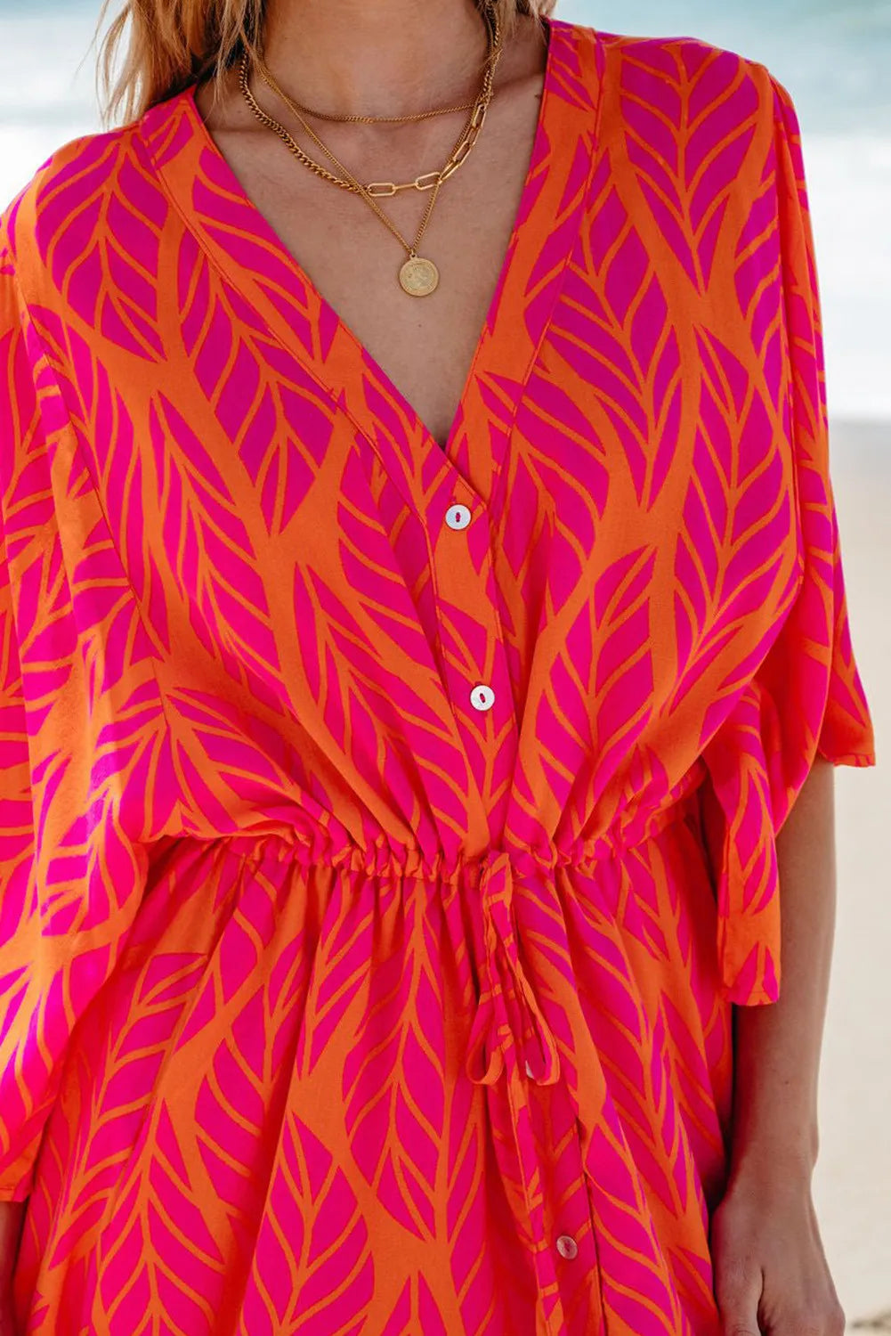 Drawstring Printed V-Neck Maxi Dress - Classique Collection