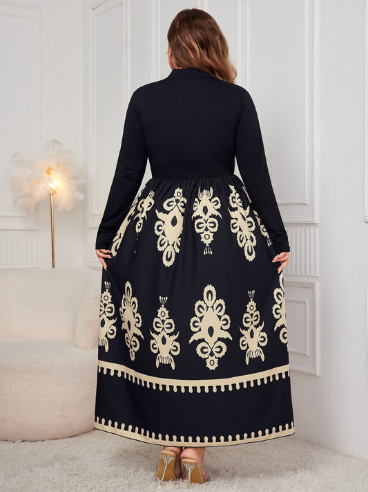 Honey Plus Size Printed Mock Neck Long Sleeve Dress - Classique Collection