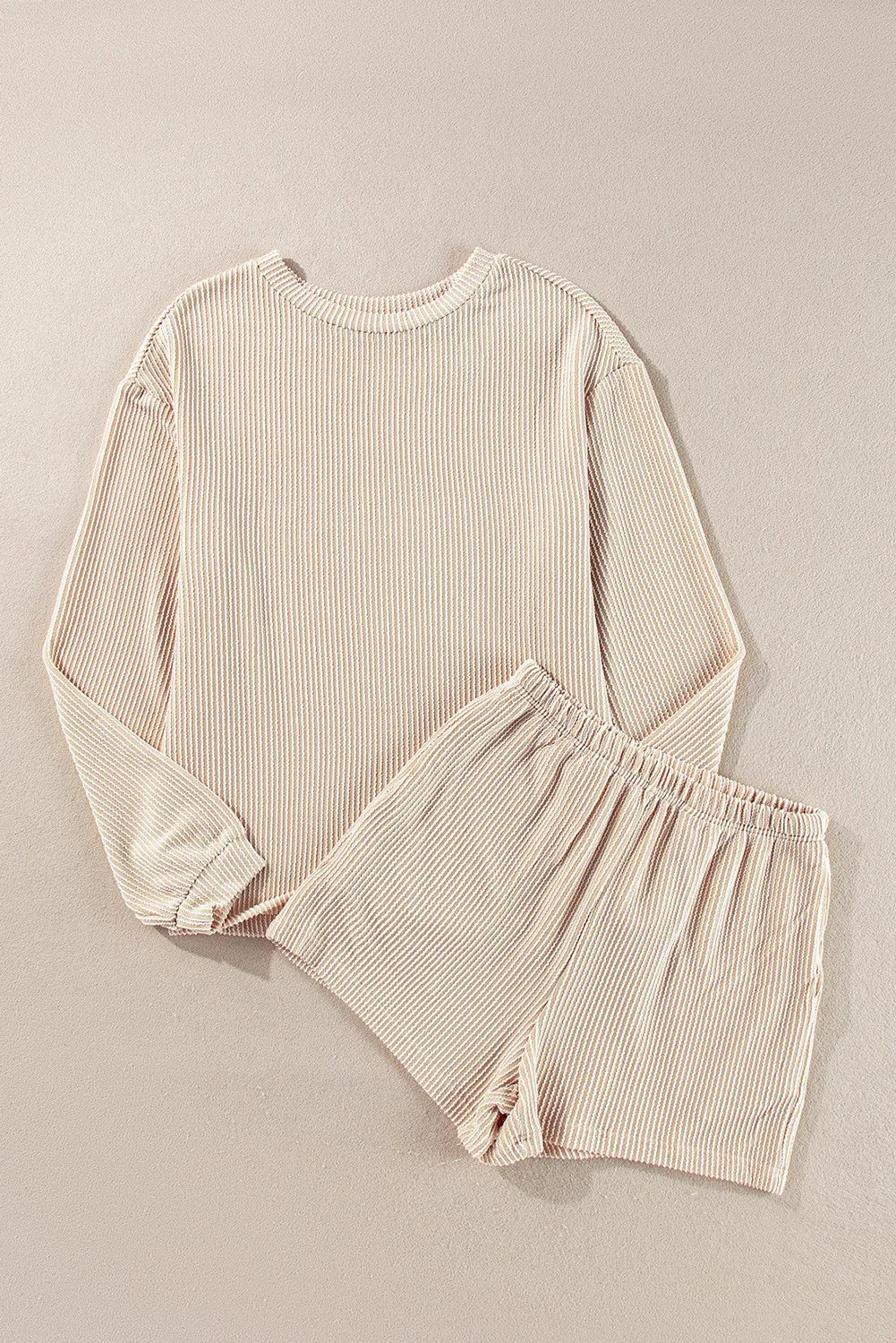 Round Neck Long Sleeve Top and Shorts Set - ClassiQ