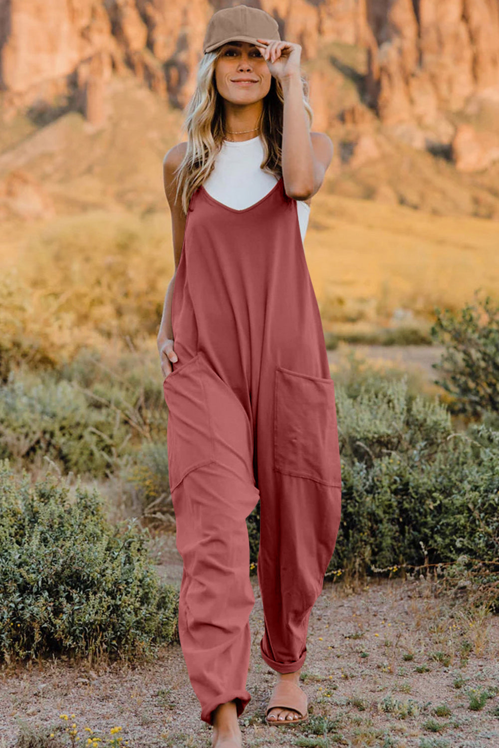 Double Take Full Size V-Neck Sleeveless Jumpsuit with Pockets - ClassiQ