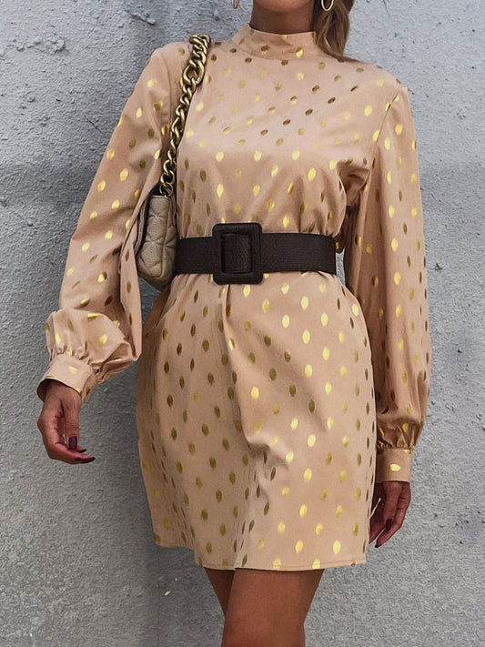 Printed Mock Neck Long Sleeve Mini Dress - Classique Collection