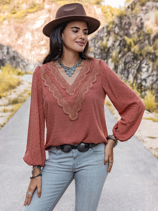 Swiss Dot V-Neck Blouse - Classique Collection