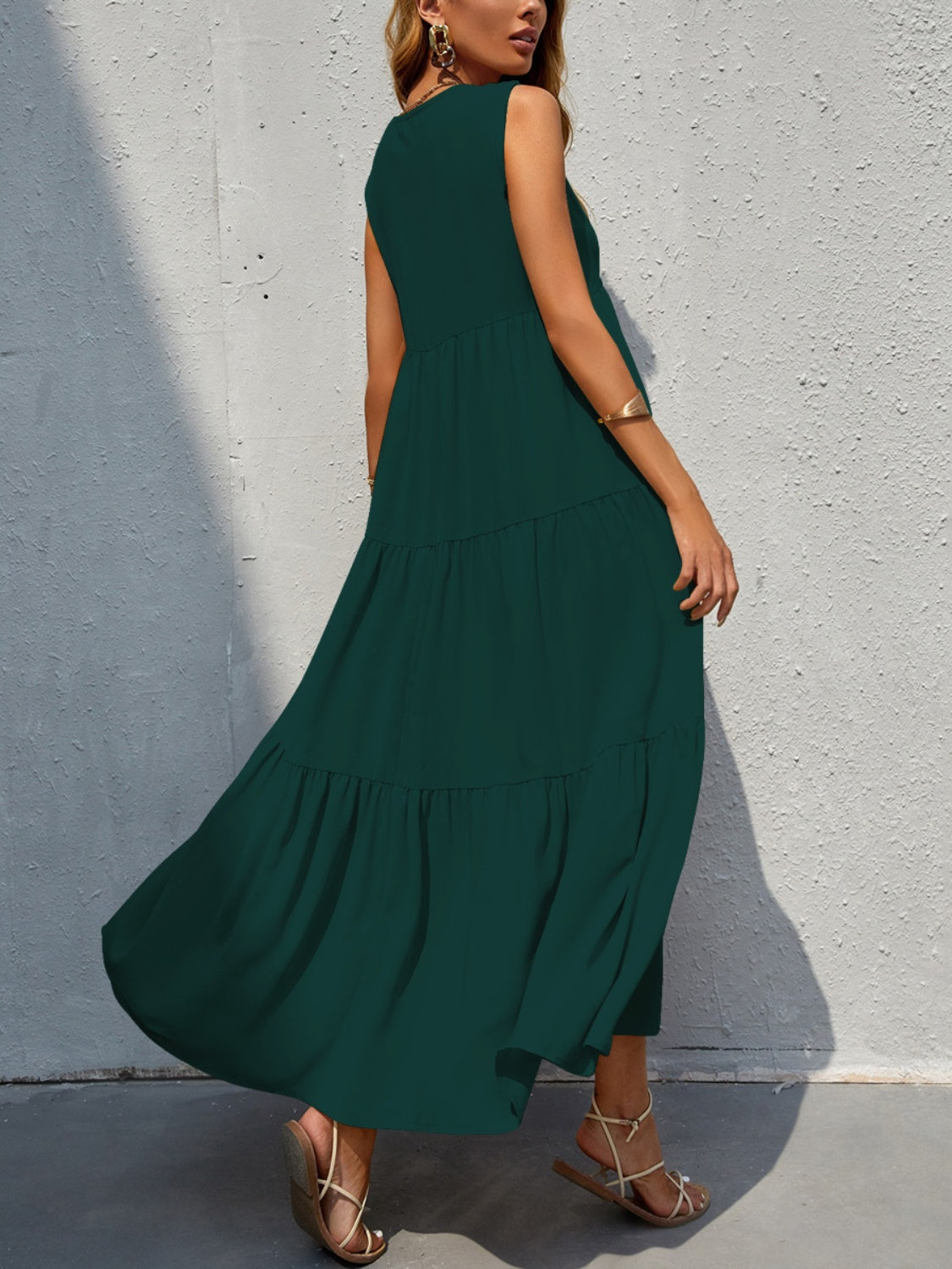 FAM-FAM Tiered V-Neck Sleeveless Dress - Classique Collection