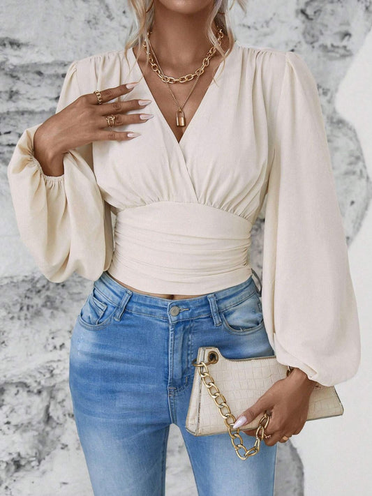 Smocked Surplice Balloon Sleeve Top - Classique Collection