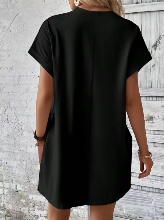 Pocketed Round Neck Short Sleeve Dress - Classique Collection