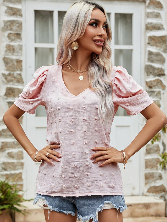 Swiss Dot Short Puff Sleeve Top - Classique Collection