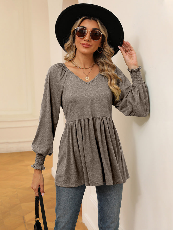 V-Neck Lantern Sleeve Blouse - Classique Collection