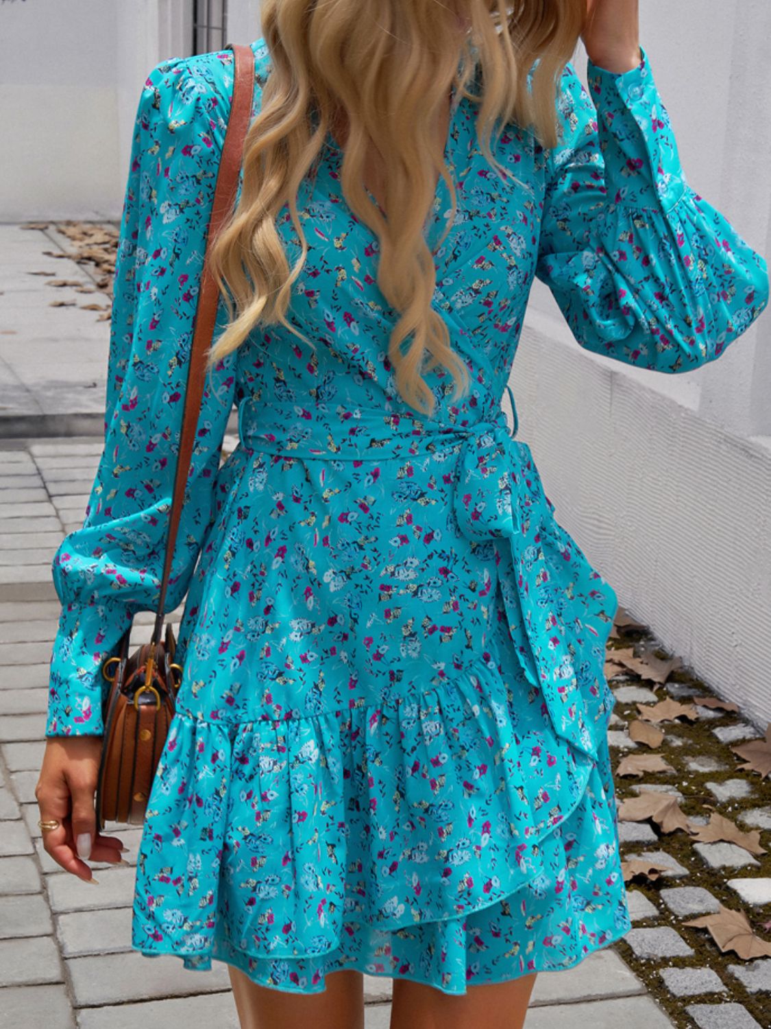 Devine Ruffled Printed Surplice Long Sleeve Mini Dress - Classique Collection