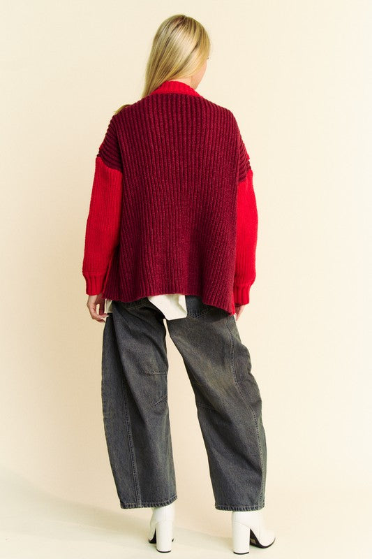 Davi & Dani Cable-Knit Color Block Open Front Cardigan - ClassiQ