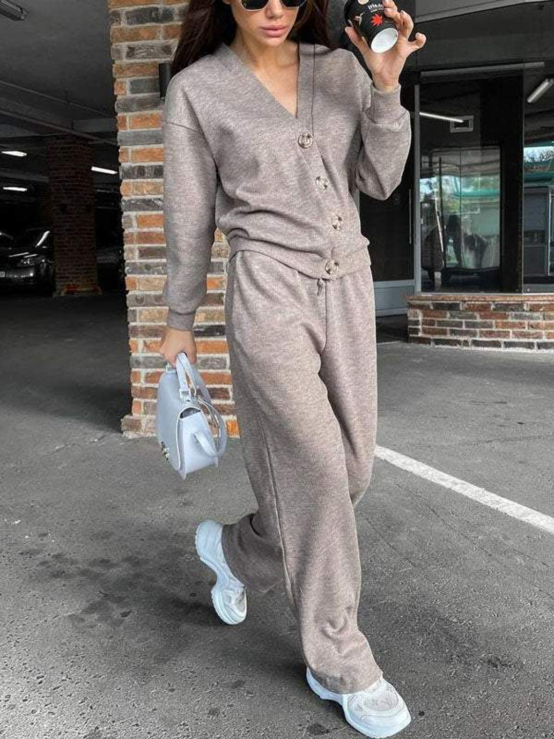 Full Size Button Up Long Sleeve Top and Pants Set - ClassiQ