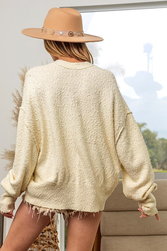 BiBi V-Neck Button Up Dropped Shoulder Cardigan - Classique Collection