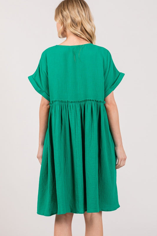 SAGE + FIG Full Size Button Up Short Sleeve Dress - Classique Collection