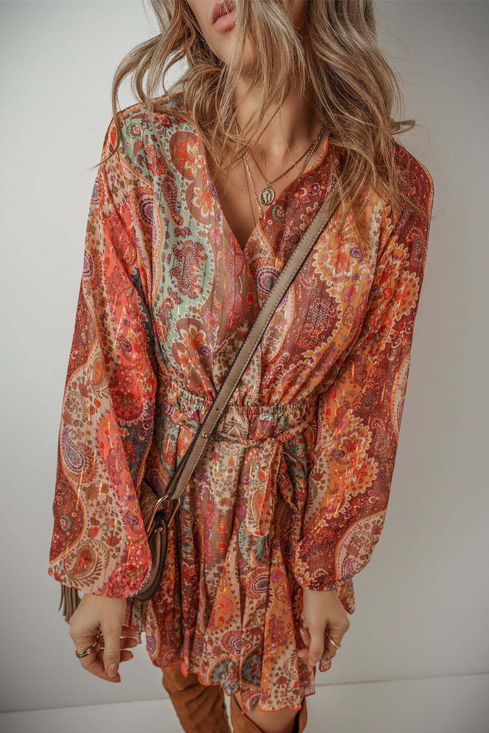 Tied Printed Balloon Sleeve Mini Dress - Classique Collection