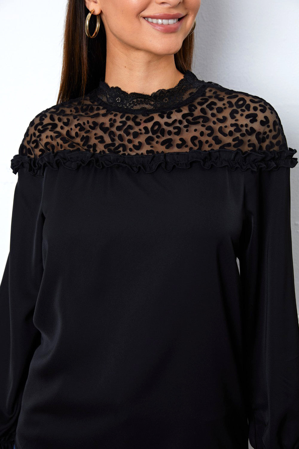 Leopard Frill Flounce Sleeve Blouse - Classique Collection
