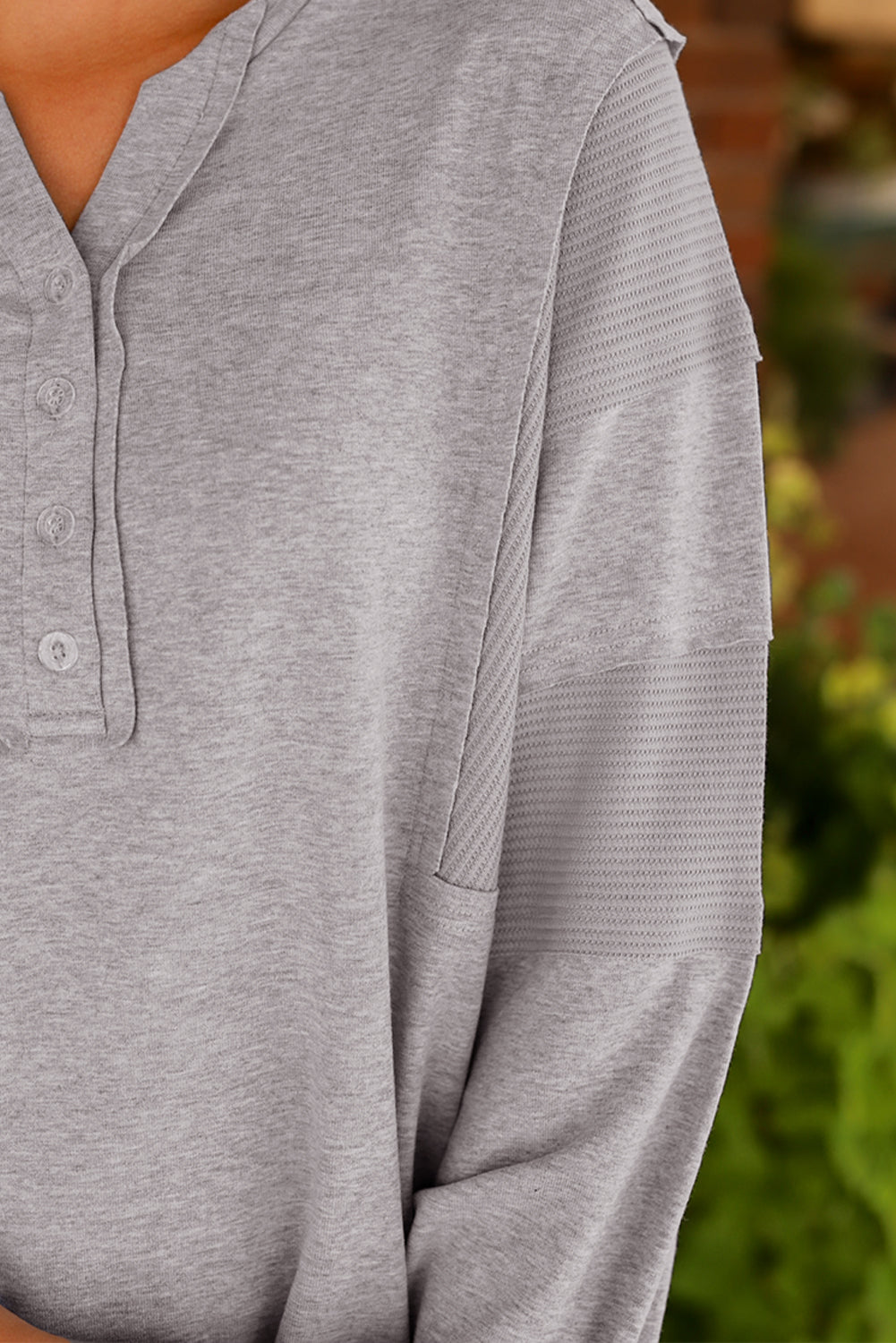Waffle Buttoned Long Sleeve Top - Classique Collection