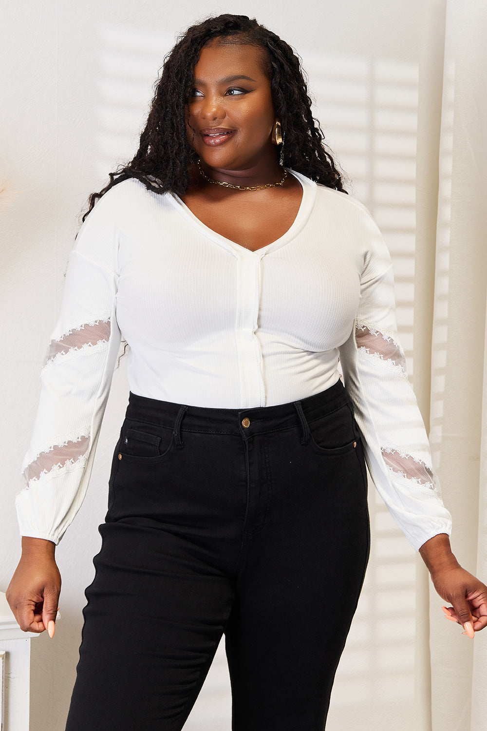 Double Take V-Neck Dropped Shoulder Blouse - ClassiQ