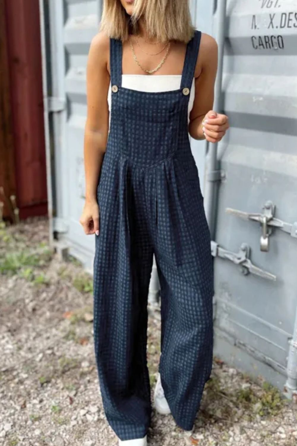 Plaid Wide Strap Wide Leg Overalls - ClassiQ