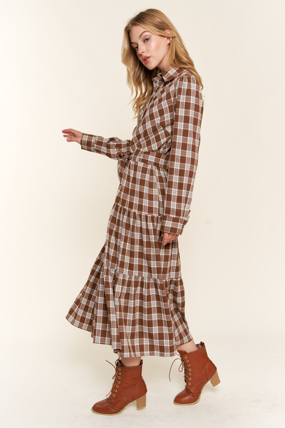 And the Why Plaid Tiered Midi Shirt Dress - Classique Collection