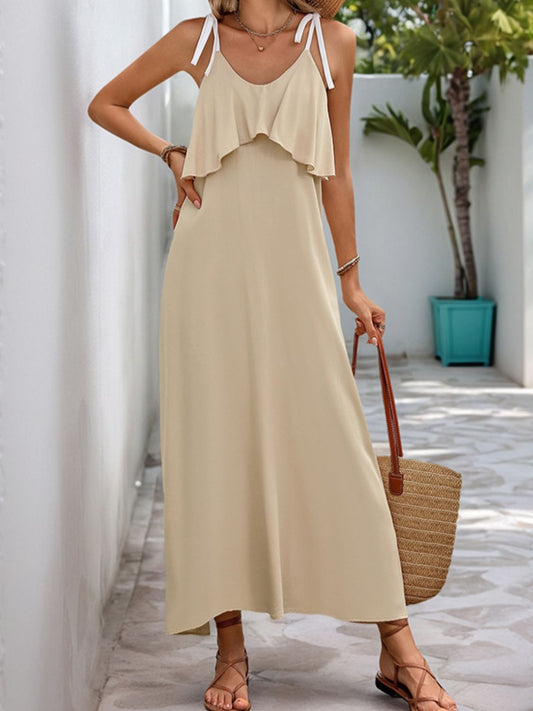Perfee Tied Ruffled Scoop Neck Sleeveless Dress - Classique Collection