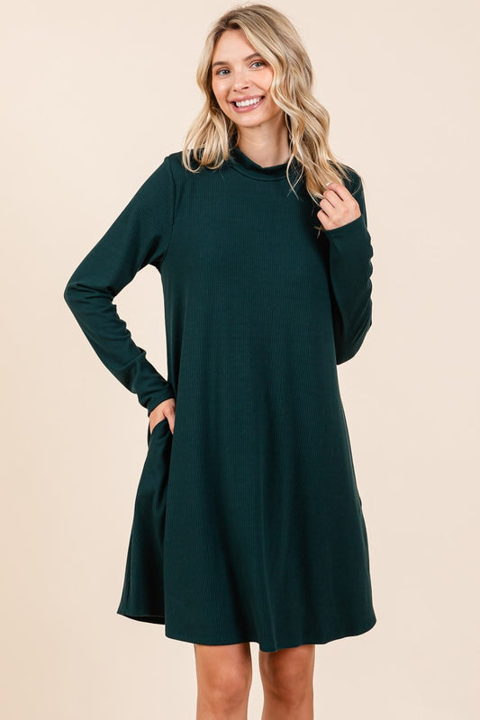Mittoshop Mock Neck Long Sleeve Dress with Pockets - Classique Collection