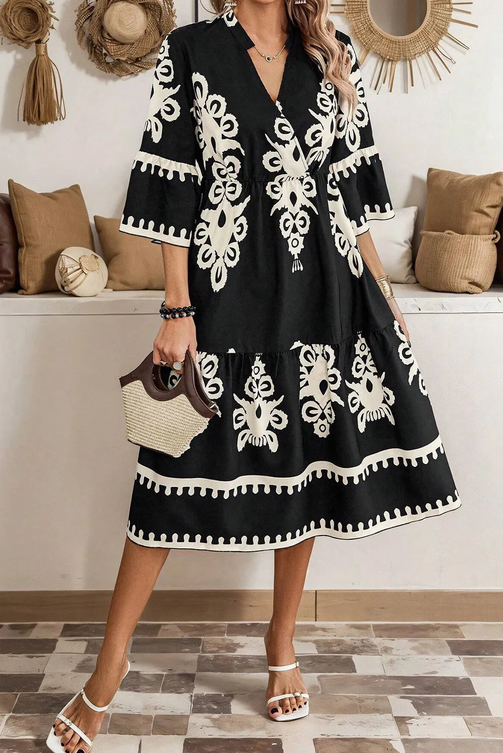 Printed Half Sleeve Knee Length Dress - Classique Collection