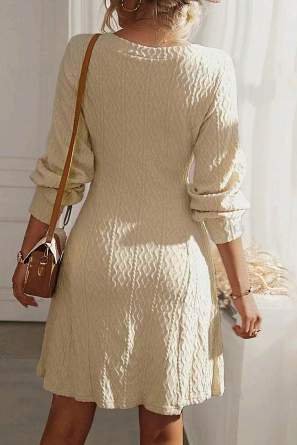 Texture V-Neck Long Sleeve Dress - Classique Collection