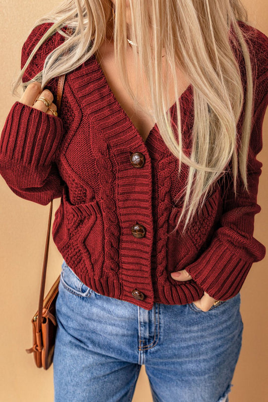 Cable-Knit Button Down V-Neck Cardigan - ClassiQ