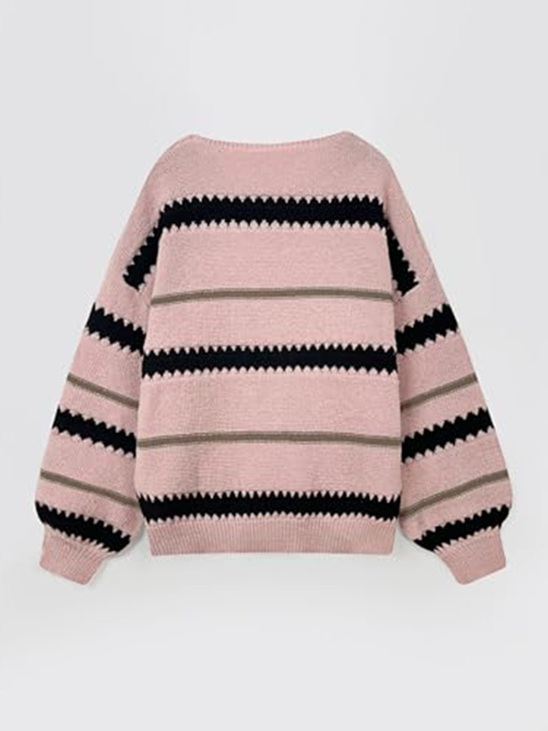 Contrast Striped Round Neck Long Sleeve Sweater - ClassiQ