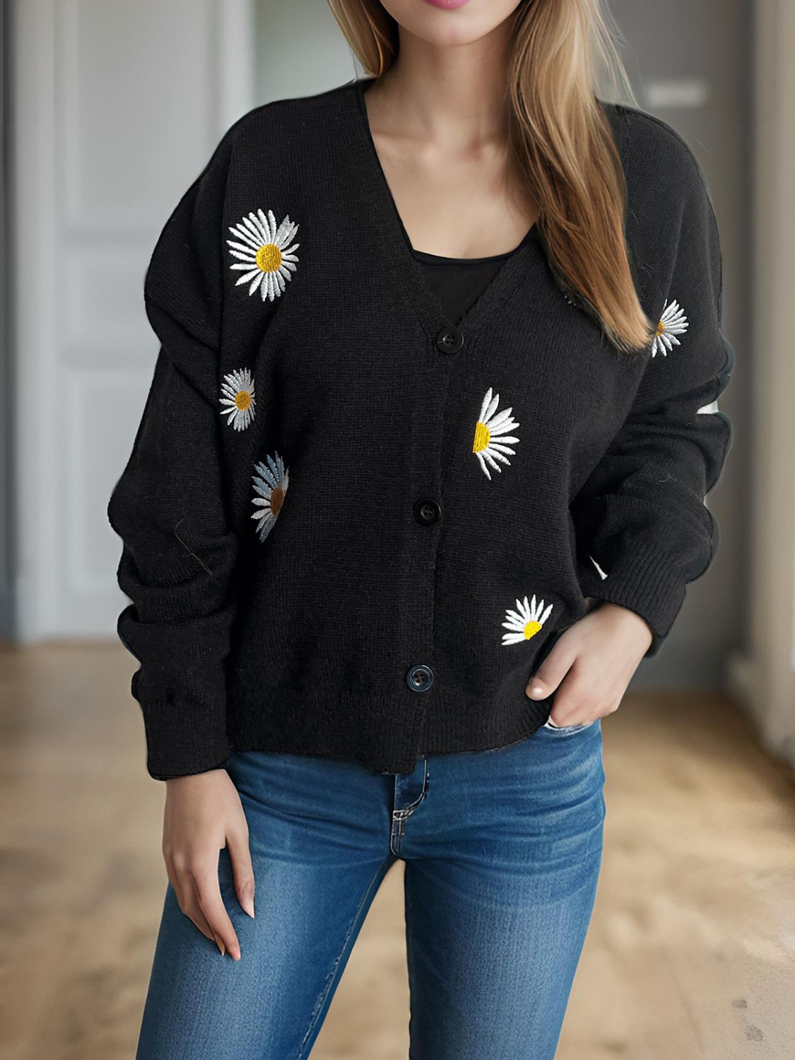 Daisy Button Up V-Neck Cardigan - ClassiQ