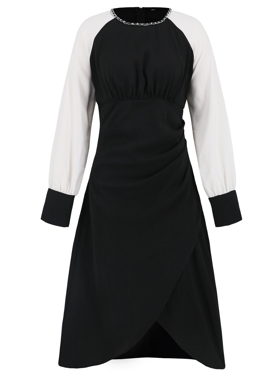 Ruched Contrast Long Sleeve Midi Dress - Classique Collection