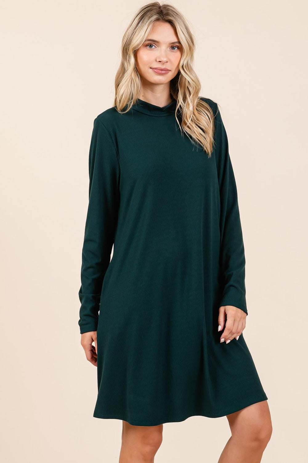 Mittoshop Mock Neck Long Sleeve Dress with Pockets - Classique Collection